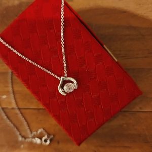 Dancing Heart and Diamond Pendant Necklace, White Gold color ✨️